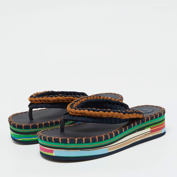 Pre Owned Chloe Multicolor Knit Fabric Lou Platform Thong Sandals Size 36