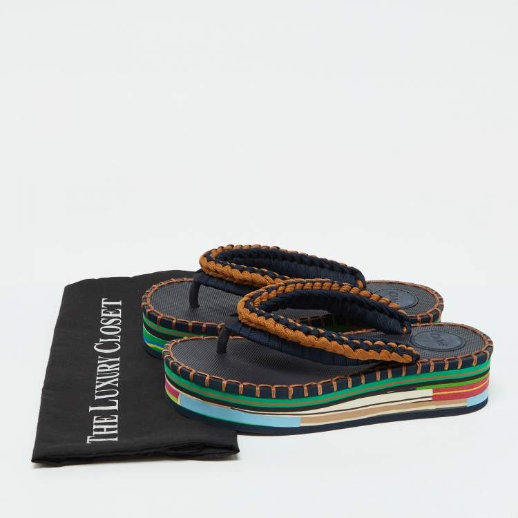 Pre Owned Chloe Multicolor Knit Fabric Lou Platform Thong Sandals Size 36