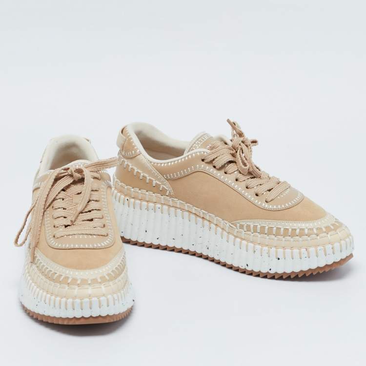 Pre Owned Chloe Beige Suede and Leather Nama Sneakers Size 39