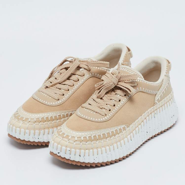 Pre Owned Chloe Beige Suede and Leather Nama Sneakers Size 39