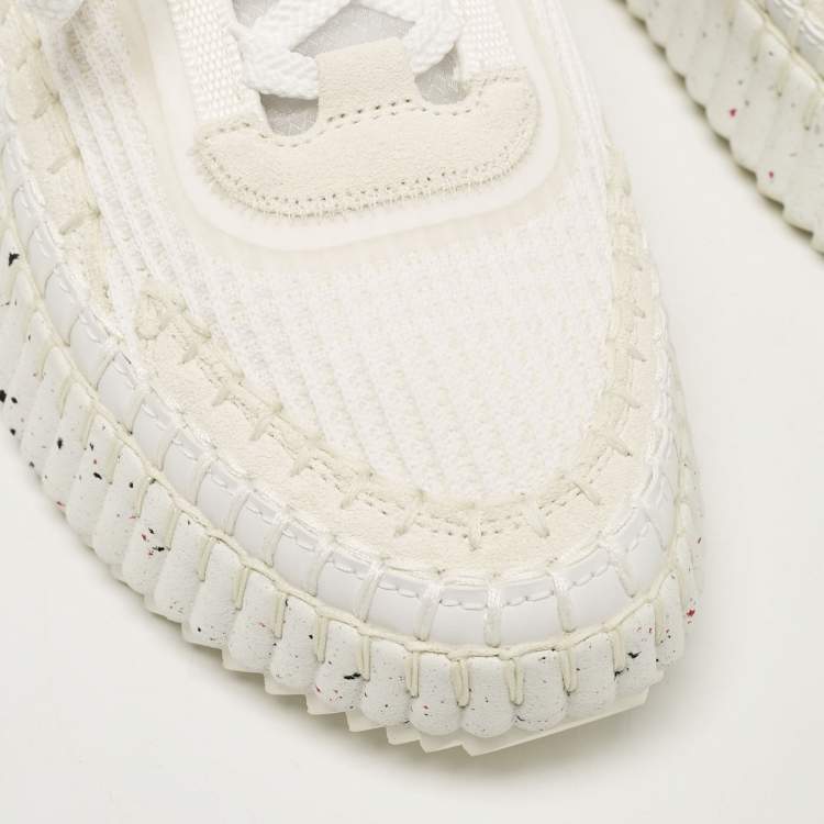 Pre Owned Chloe White Knit Fabric and Suede Nama Sneakers Size 39
