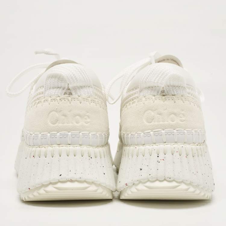 Pre Owned Chloe White Knit Fabric and Suede Nama Sneakers Size 39