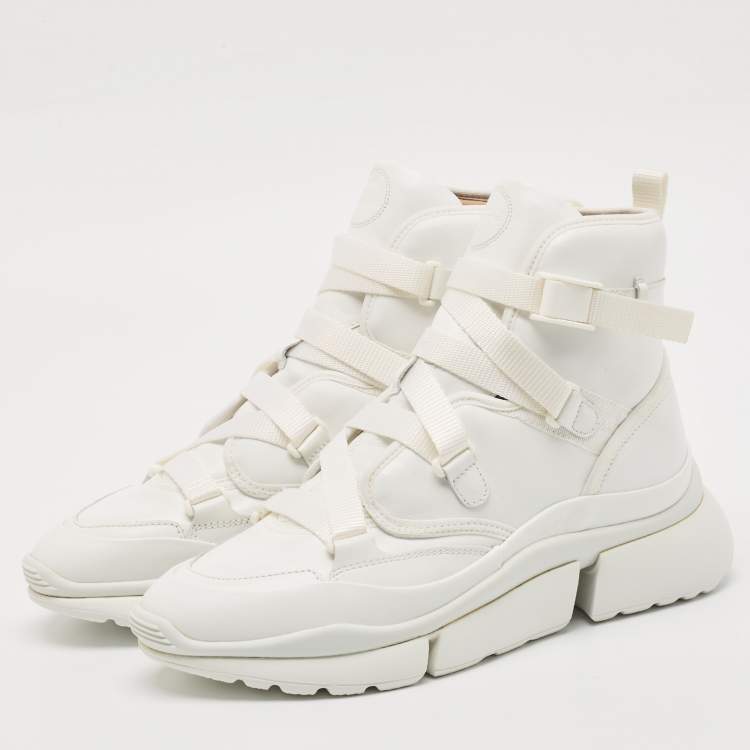 Pre Owned Chloe White Leather Sonnie High Top Sneakers Size 41