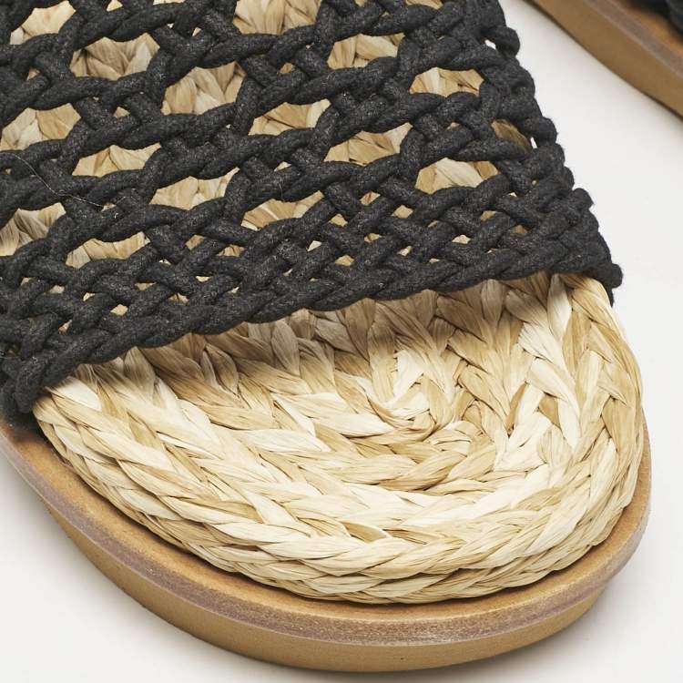 Pre Owned Chloe Black Woven Crochet Wavy Flat Slides Size 40