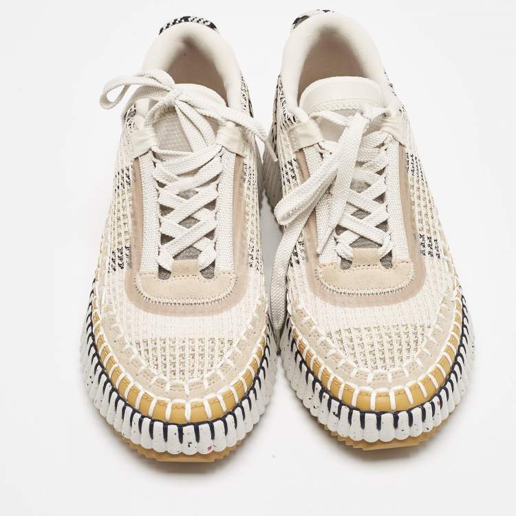 Pre Owned Chloe Multicolor Knit Fabric and Suede Nama Low Top Sneakers Size 38
