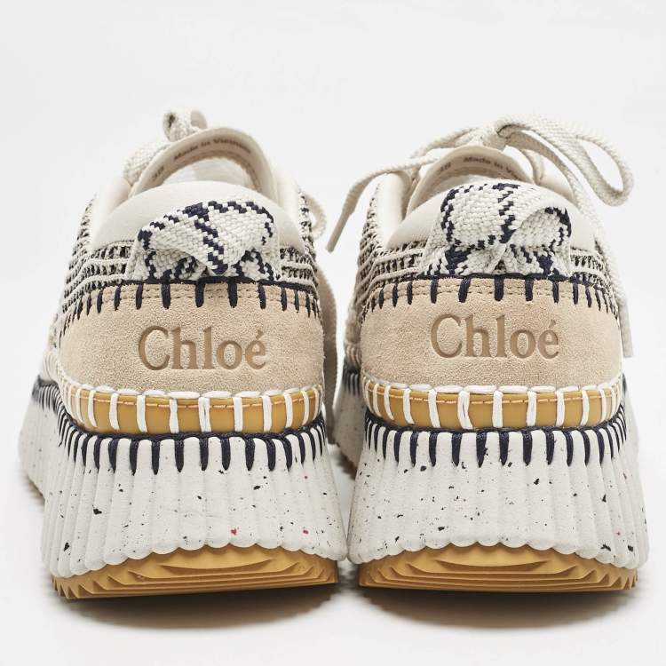 Pre Owned Chloe Multicolor Knit Fabric and Suede Nama Low Top Sneakers Size 38