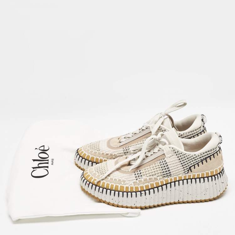 Pre Owned Chloe Multicolor Knit Fabric and Suede Nama Low Top Sneakers Size 38