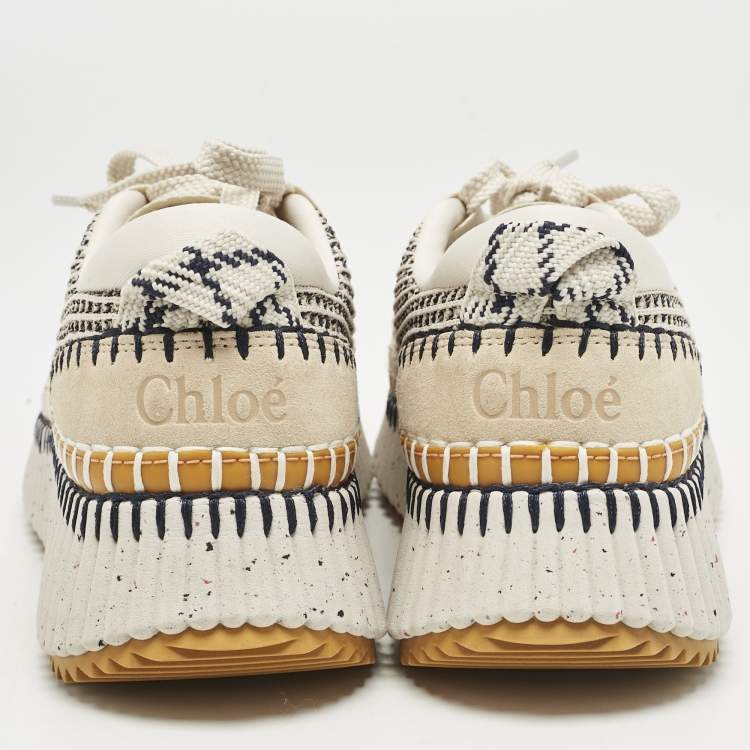 Pre Owned Chloe Multicolor Knit Fabric and Suede Nama Low Top Sneakers Size 38