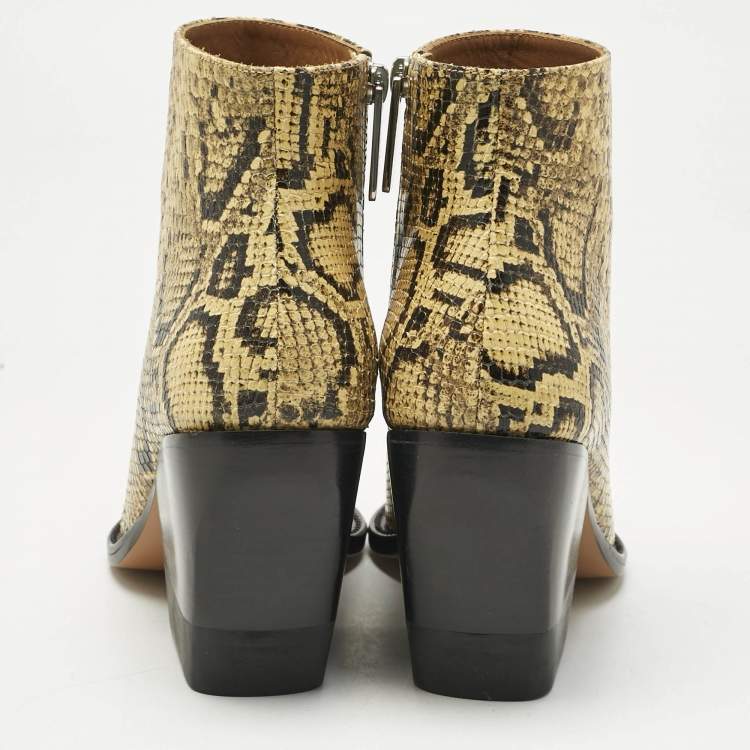 Pre Owned Chloe Yellow Python Embossed Leather Rylee Ankle Boots Size 39