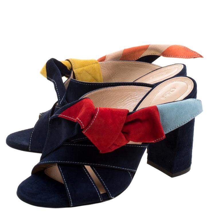 Pre Owned Chloe Navy Blue Suede Nellie Bow Mules Size 38