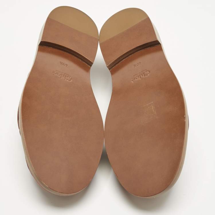 Pre Owned Chloé Brown Leather C Logo Slip On Loafers Size 40.5