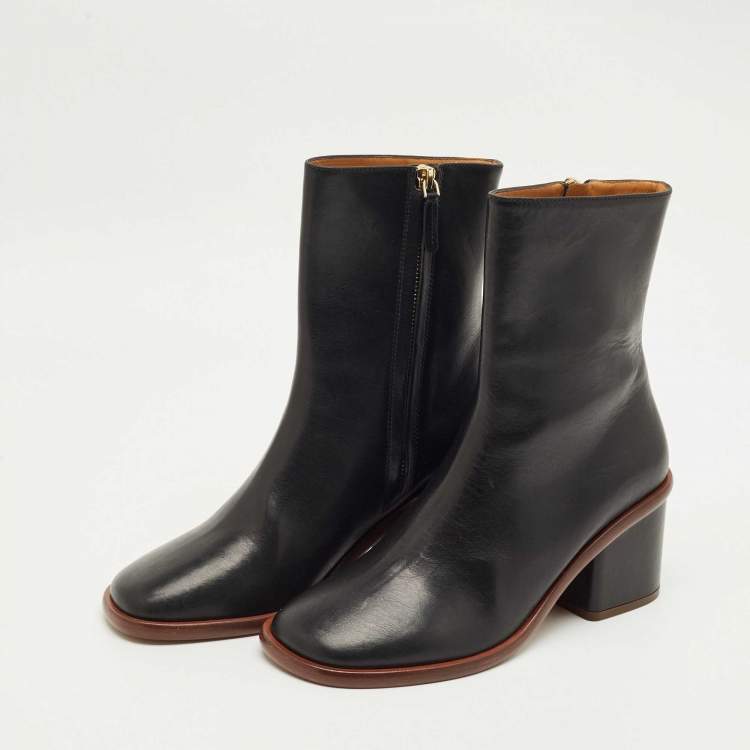 Pre Owned Chloe Black Leather Meganne Ankle Length Boots Size 37