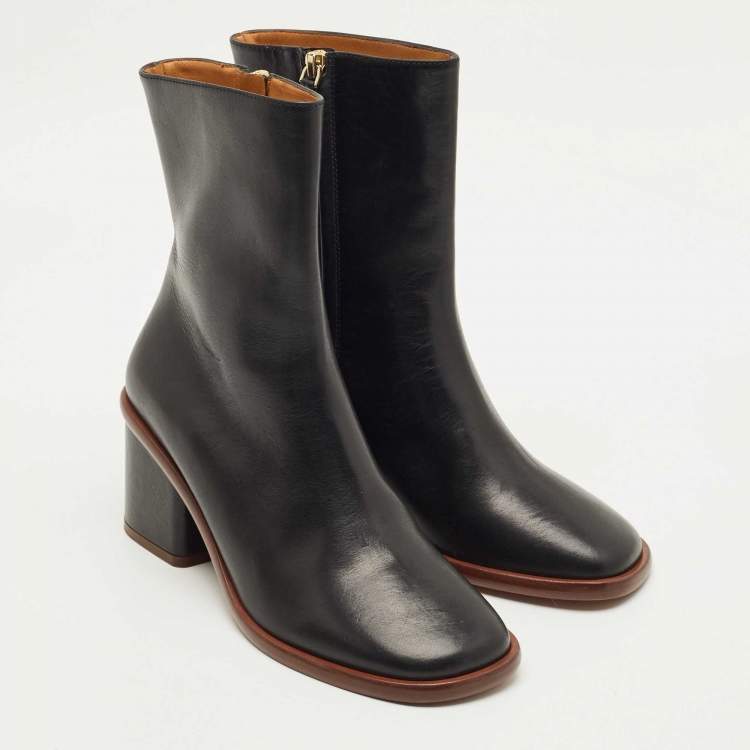 Pre Owned Chloe Black Leather Meganne Ankle Length Boots Size 37