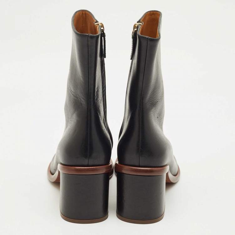 Pre Owned Chloe Black Leather Meganne Ankle Length Boots Size 37