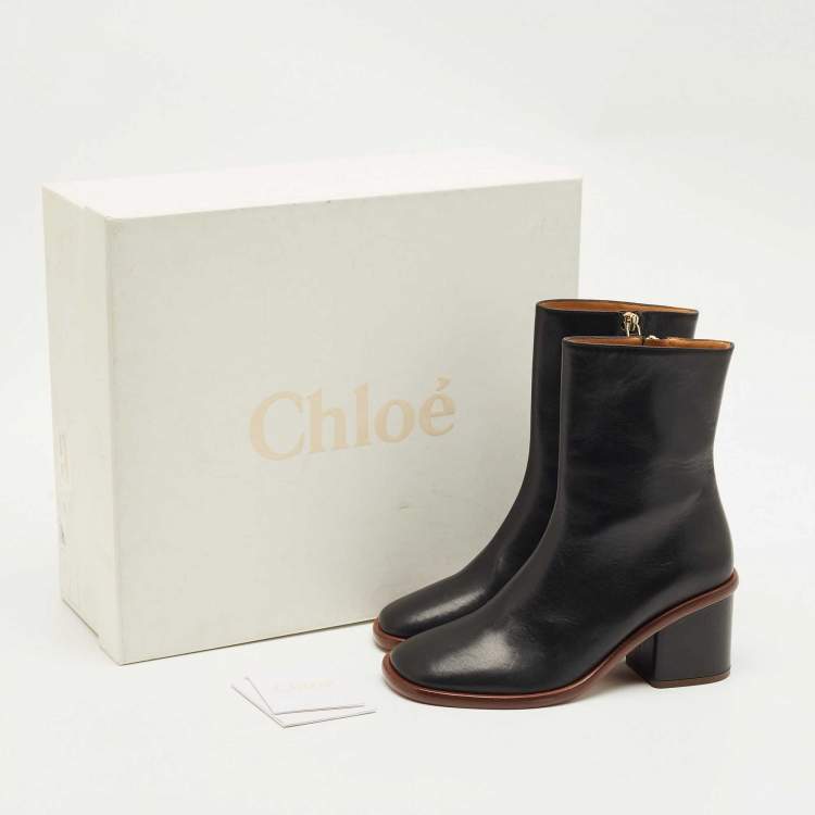 Pre Owned Chloe Black Leather Meganne Ankle Length Boots Size 37