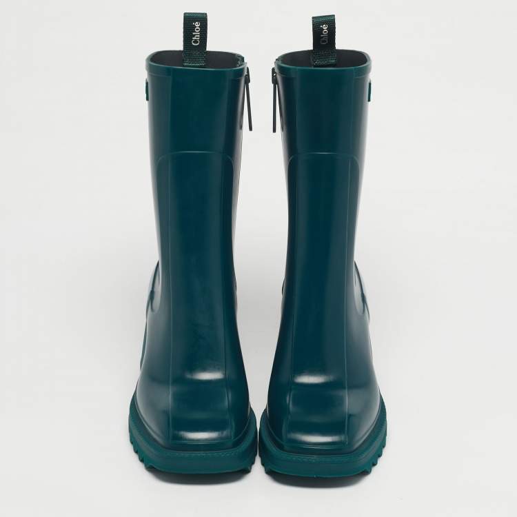 Pre Owned Chloé Green Rubber Betty Rain Boots Size 41