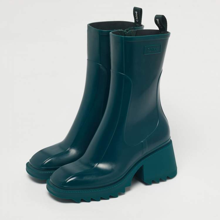 Pre Owned Chloé Green Rubber Betty Rain Boots Size 41