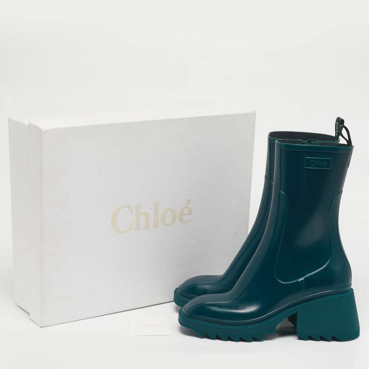 Pre Owned Chloé Green Rubber Betty Rain Boots Size 41
