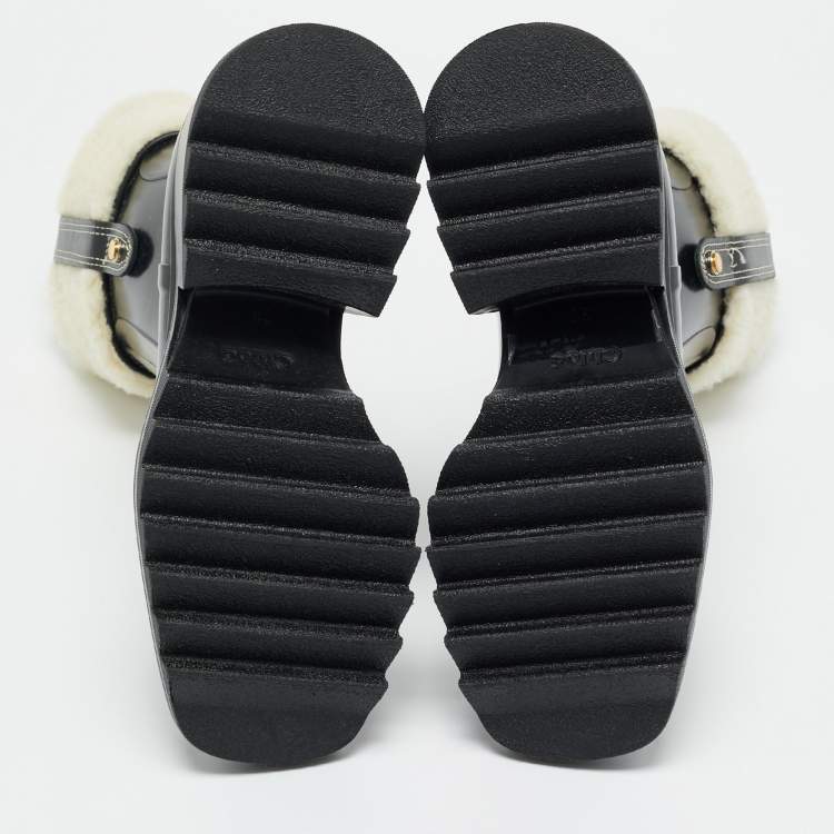 Pre Owned Chloé Black Rubber and Shearling Fur Betty Rain Boots Size 36