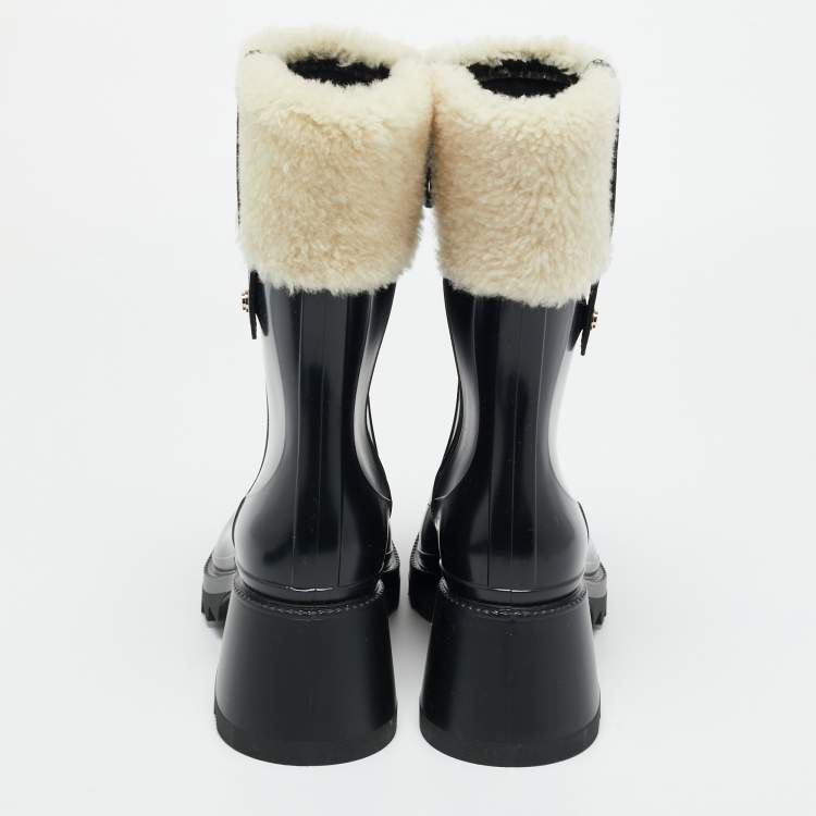 Pre Owned Chloé Black Rubber and Shearling Fur Betty Rain Boots Size 36