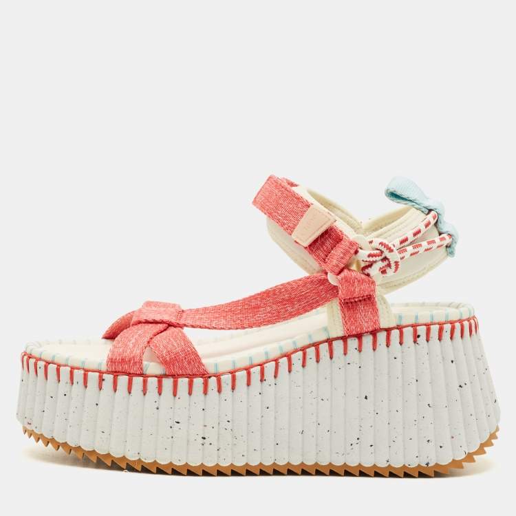 Pre Owned Chloe Nama Size 38 Multicolor Fabric Wedge Sandals