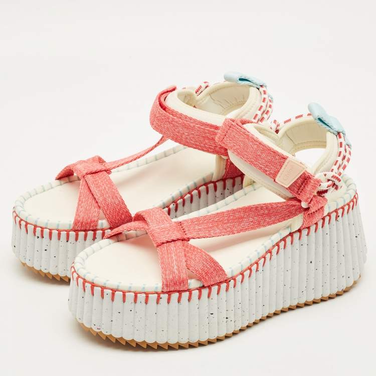 Pre Owned Chloe Nama Size 38 Multicolor Fabric Wedge Sandals