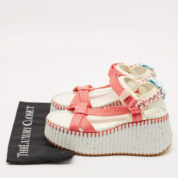Pre Owned Chloe Nama Size 38 Multicolor Fabric Wedge Sandals