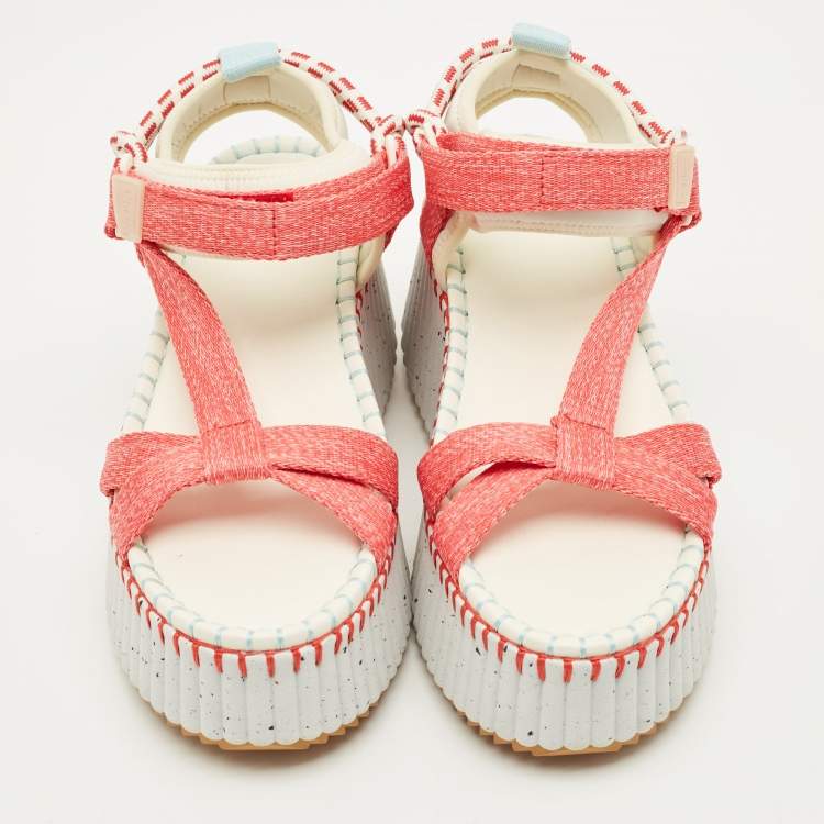 Pre Owned Chloe Nama Size 38 Multicolor Fabric Wedge Sandals