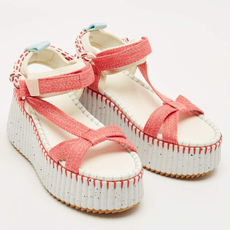 Pre Owned Chloe Nama Size 38 Multicolor Fabric Wedge Sandals