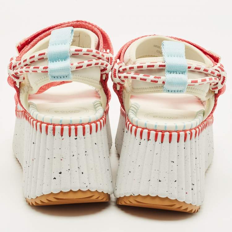 Pre Owned Chloe Nama Size 38 Multicolor Fabric Wedge Sandals