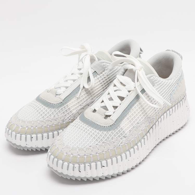 Pre Owned Chloé Nama Size 39 Grey Knit Fabric and Suede Low Top Sneakers