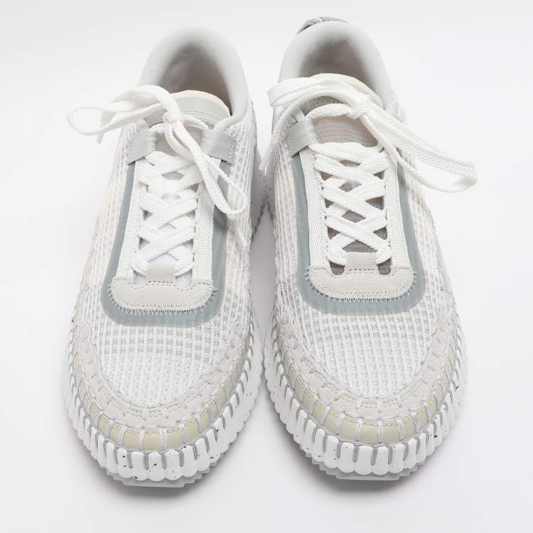 Pre Owned Chloé Nama Size 39 Grey Knit Fabric and Suede Low Top Sneakers