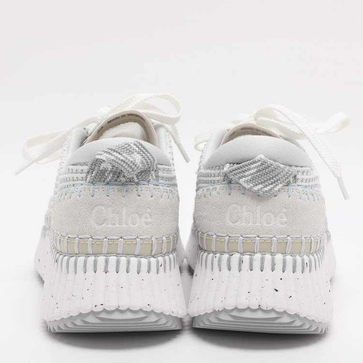 Pre Owned Chloé Nama Size 39 Grey Knit Fabric and Suede Low Top Sneakers