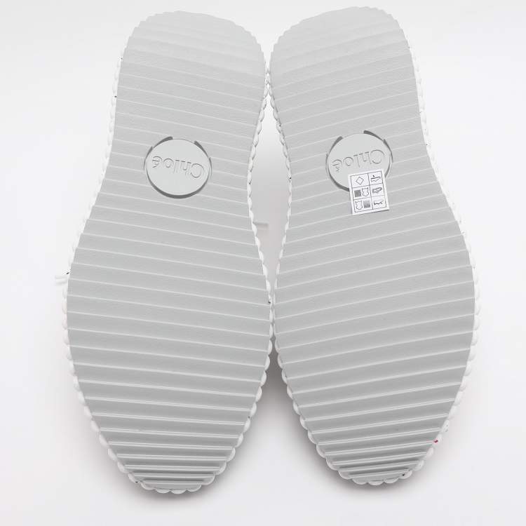 Pre Owned Chloé Nama Size 39 Grey Knit Fabric and Suede Low Top Sneakers