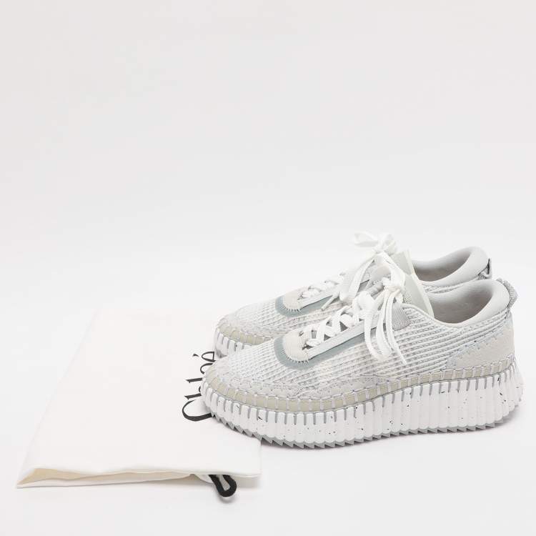 Pre Owned Chloé Nama Size 39 Grey Knit Fabric and Suede Low Top Sneakers