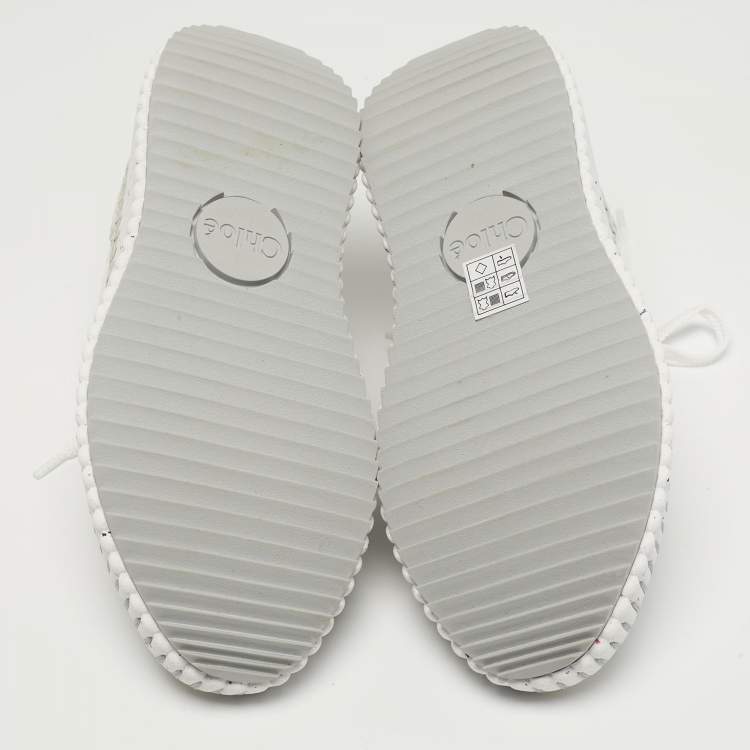 Pre Owned Chloé Nama Size 36 Grey/White Knit Fabric and Suede Lace Up Sneakers