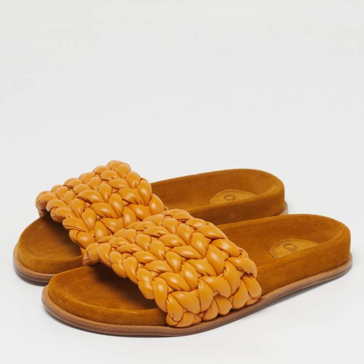 Pre Owned Chloe Kacey Size 36 Brown Woven Leather Flat Sandals