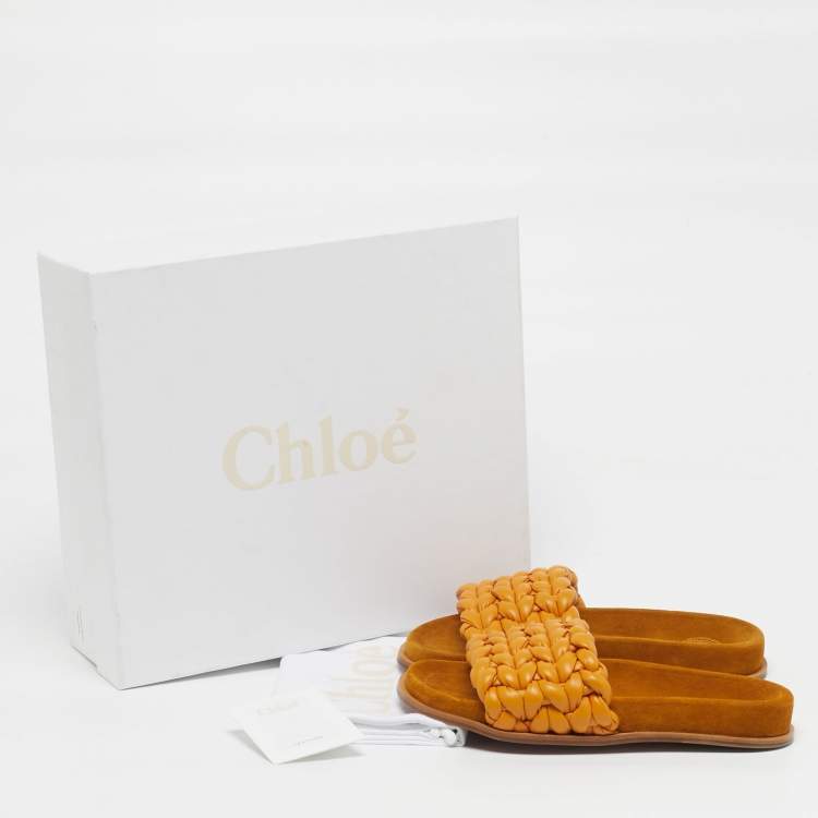 Pre Owned Chloe Kacey Size 36 Brown Woven Leather Flat Sandals