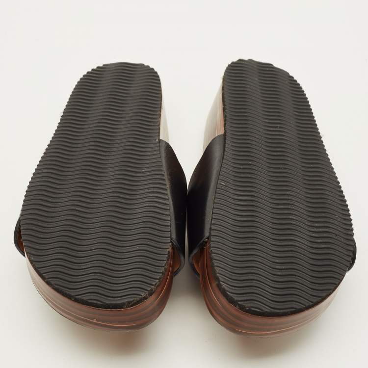 Pre Owned Chloe Laurena Scalloped Size 39 Black Leather Slide Sandals          