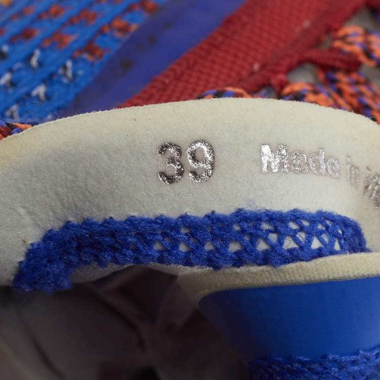 Pre Owned Chloe Nama Size 39 Multicolor Knit Fabric and Suede Lace Up Sneakers