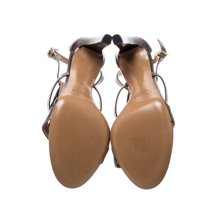 مملوكة مسبقًا Chloe Metallic Leather Fringe Detail Ankle Strap Sandals Size 40