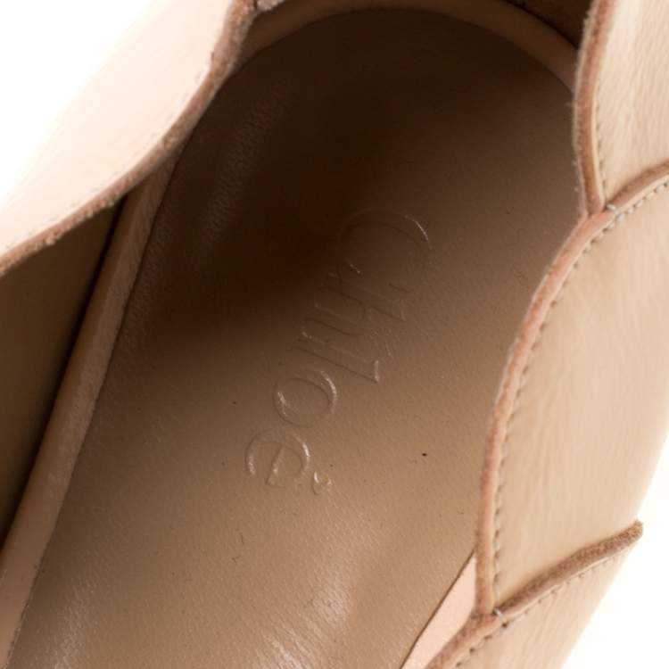 Pre Owned Chloe Light Peach Scalloped Leather Pointy Lauren Pumps Size 36