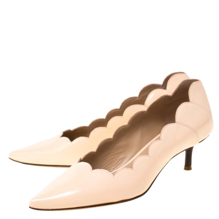 Pre Owned Chloe Light Peach Scalloped Leather Pointy Lauren Pumps Size 36