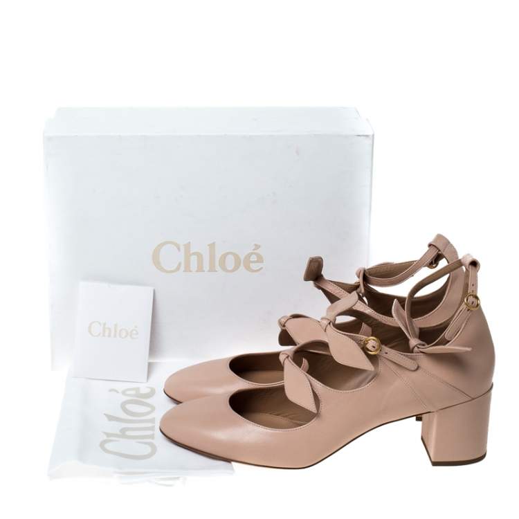 مملوكة مسبقًا Chloe Beige Leather Bow Strap Sandals Size 41
