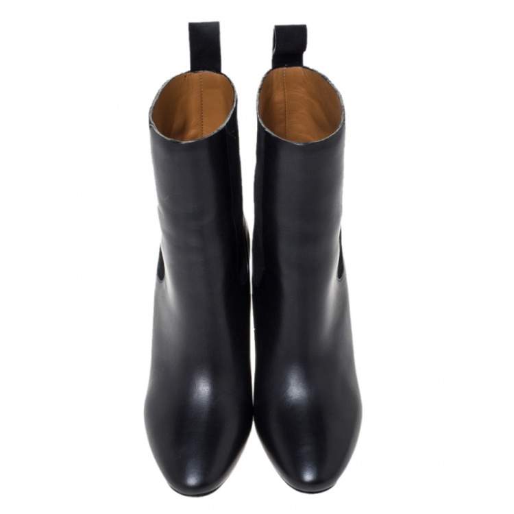 Pre Owned Chloe Black Leather Block Heel Ankle Boots Size 36