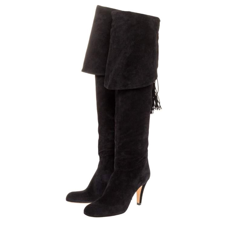 Pre Owned Chloe Black Suede Leather Over The Knee Boots Size 37