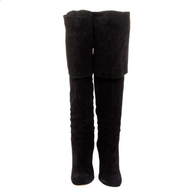Pre Owned Chloe Black Suede Leather Over The Knee Boots Size 37