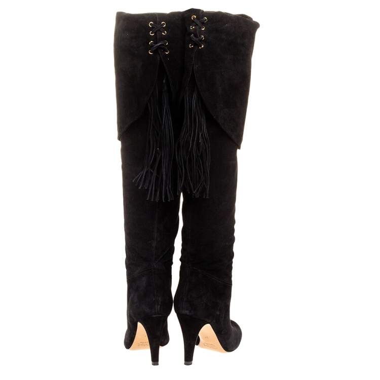 Pre Owned Chloe Black Suede Leather Over The Knee Boots Size 37