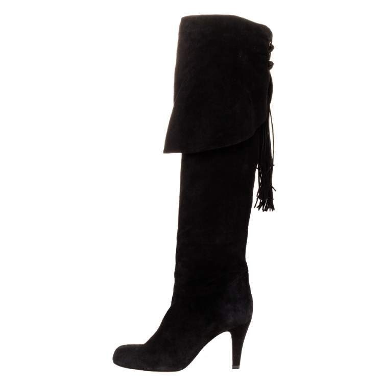 Pre Owned Chloe Black Suede Leather Over The Knee Boots Size 37