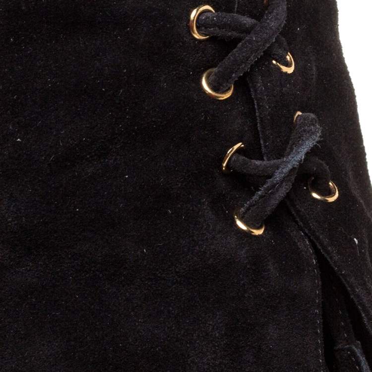 Pre Owned Chloe Black Suede Leather Over The Knee Boots Size 37